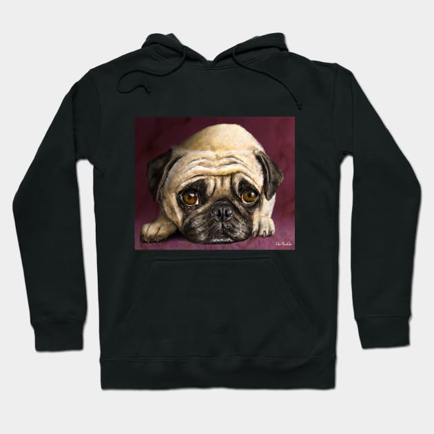 Digitally Painted Pug Portrait on a Purple Background Hoodie by ibadishi